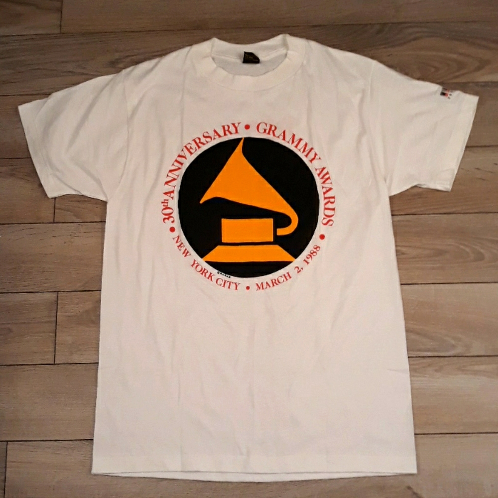 RARE GRAMMY AWARDS‎ 30th Anniversary White Single Stitch Mens T Shirt L VTG 80s